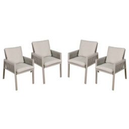 Dellonda Fusion Outdoor Garden Dining Chairs & Cushions, Set Of 4, Light Grey - thumbnail 1