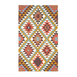 Homescapes Oslo Orange, Brown And Yellow Multi Coloured 100% Cotton Diamond Pattern Rug, 90 X 150 Cm - thumbnail 2