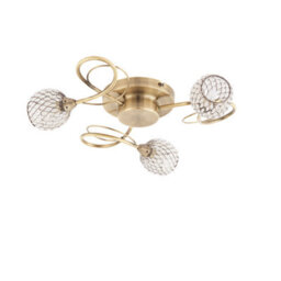 Anson Lighting Koln 3Lt Ceiling Light In  Antique Brass Plate & Antbrass Clear - thumbnail 3