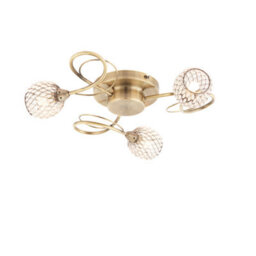 Anson Lighting Koln 3Lt Ceiling Light In  Antique Brass Plate & Antbrass Clear - thumbnail 2