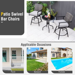 Costway Patio Swivel Bar Stools Set Of 2 Outdoor Counter Height Bar Chairs With Pe Rattan Back - thumbnail 5