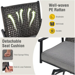 Costway Patio Swivel Bar Stools Set Of 2 Outdoor Counter Height Bar Chairs With Pe Rattan Back - thumbnail 6