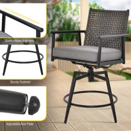 Costway Patio Swivel Bar Stools Set Of 2 Outdoor Counter Height Bar Chairs With Pe Rattan Back - thumbnail 4