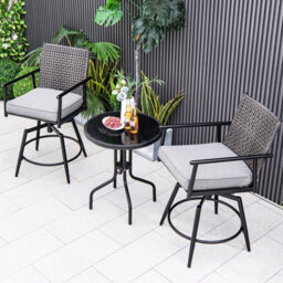 Costway Patio Swivel Bar Stools Set Of 2 Outdoor Counter Height Bar Chairs With Pe Rattan Back - thumbnail 1
