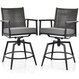 Costway Patio Swivel Bar Stools Set Of 2 Outdoor Counter Height Bar Chairs With Pe Rattan Back - thumbnail 2