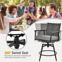 Costway Patio Swivel Bar Stools Set Of 2 Outdoor Counter Height Bar Chairs With Pe Rattan Back - thumbnail 7