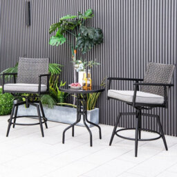 Costway Patio Swivel Bar Stools Set Of 2 Outdoor Counter Height Bar Chairs With Pe Rattan Back - thumbnail 9