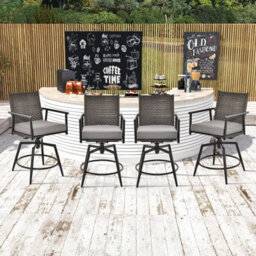 Costway Patio Swivel Bar Stools Set Of 2 Outdoor Counter Height Bar Chairs With Pe Rattan Back - thumbnail 8