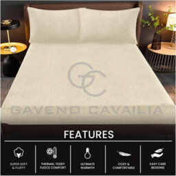 Gc Gaveno Cavailia Teddy Bear Plain Fitted Sheet Single Cream Fleece Thermal Warm Super Soft & Warm Fluffy Fitted Bed Sheet - thumbnail 2