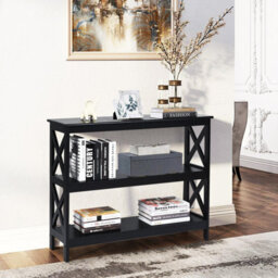 Costway 3-Tier Console Table X-Design Wooden Hall Desk Side End Table W/ Shelf - thumbnail 1