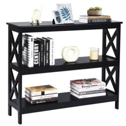 Costway 3-Tier Console Table X-Design Wooden Hall Desk Side End Table W/ Shelf - thumbnail 2