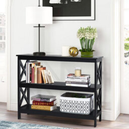 Costway 3-Tier Console Table X-Design Wooden Hall Desk Side End Table W/ Shelf - thumbnail 5