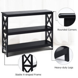 Costway 3-Tier Console Table X-Design Wooden Hall Desk Side End Table W/ Shelf - thumbnail 9