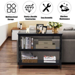 Costway 3-Tier Console Table X-Design Wooden Hall Desk Side End Table W/ Shelf - thumbnail 7