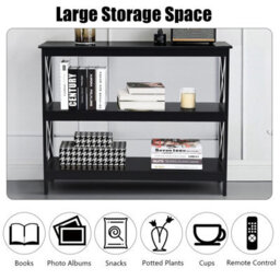 Costway 3-Tier Console Table X-Design Wooden Hall Desk Side End Table W/ Shelf - thumbnail 8