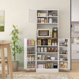 Wyld Haus Tabetti Two-Part White Kitchen Storage Cabinet With Appliance Space And Frosted Glass - thumbnail 3