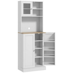 Wyld Haus Tabetti Two-Part White Kitchen Storage Cabinet With Appliance Space And Frosted Glass - thumbnail 2