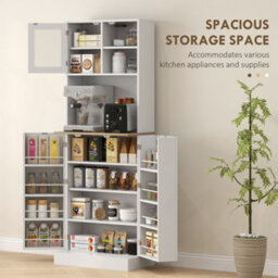 Wyld Haus Tabetti Two-Part White Kitchen Storage Cabinet With Appliance Space And Frosted Glass - thumbnail 5