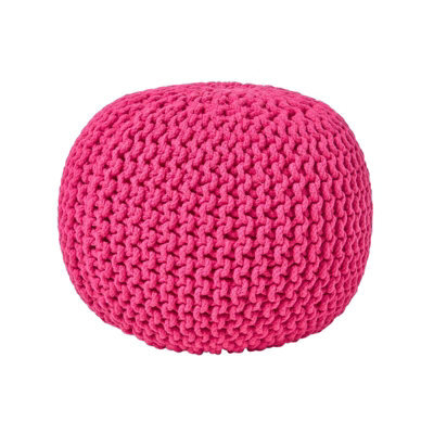 Homescapes Hot Pink Round Cotton Knitted Pouffe Footstool - image 1