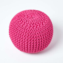 Homescapes Hot Pink Round Cotton Knitted Pouffe Footstool - thumbnail 3