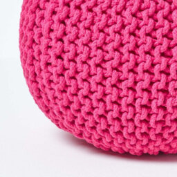 Homescapes Hot Pink Round Cotton Knitted Pouffe Footstool - thumbnail 4