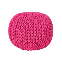 Homescapes Hot Pink Round Cotton Knitted Pouffe Footstool
