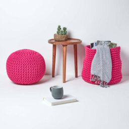 Homescapes Hot Pink Round Cotton Knitted Pouffe Footstool - thumbnail 6