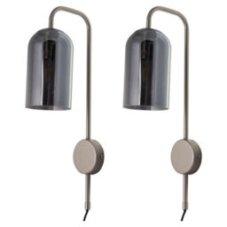 First Choice Lighting Set Of 2 Victoria - Satin Nickel Plug In Wall Lights With Glass Shades - thumbnail 1
