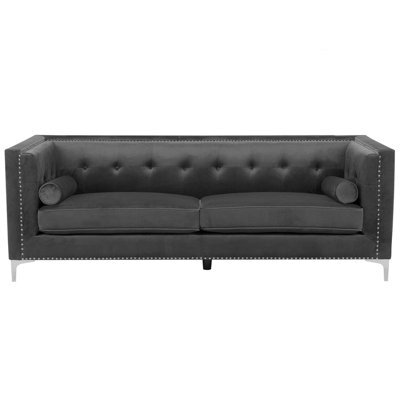 Beliani Sofa 3 Seater Avaldsenes Velvet Dark Grey - image 1
