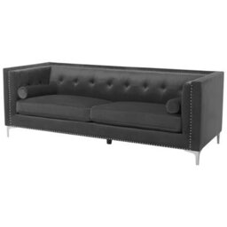 Beliani Sofa 3 Seater Avaldsenes Velvet Dark Grey - thumbnail 4