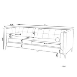 Beliani Sofa 3 Seater Avaldsenes Velvet Dark Grey - thumbnail 3