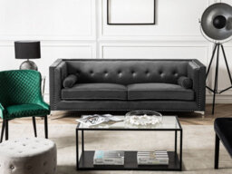 Beliani Sofa 3 Seater Avaldsenes Velvet Dark Grey - thumbnail 2