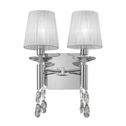 Luminosa Lighting Luminosa Tiffany Wall Lamp 2+2 Light E14 With White Shades Polished Chrome/crystal - thumbnail 1