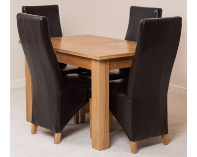 That's Furniture Hampton 120Cm - 160Cm Oak Extending Dining Table And 4 Chairs Dining Set With Lola Brown Leather Chairs - image 1