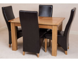 That's Furniture Hampton 120Cm - 160Cm Oak Extending Dining Table And 4 Chairs Dining Set With Lola Brown Leather Chairs - thumbnail 2