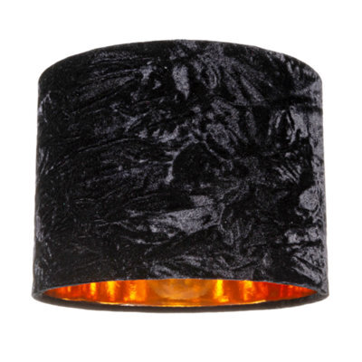 Happy Homewares Modern Black Crushed Velvet 8 Table/pendant Lampshade With Shiny Copper Inner - image 1