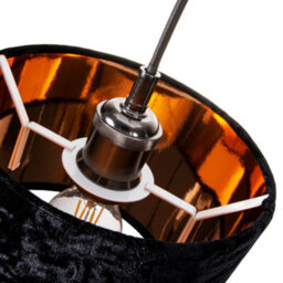 Happy Homewares Modern Black Crushed Velvet 8 Table/pendant Lampshade With Shiny Copper Inner - thumbnail 3