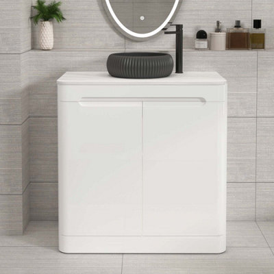Royal Bathrooms Venice 800mm Gloss White Freestanding Bathroom Countertop Vanity Unit 2 Door With Milan Black Basin - image 1