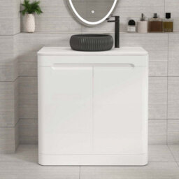 Royal Bathrooms Venice 800mm Gloss White Freestanding Bathroom Countertop Vanity Unit 2 Door With Milan Black Basin - thumbnail 1