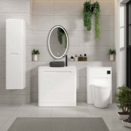 Royal Bathrooms Venice 800mm Gloss White Freestanding Bathroom Countertop Vanity Unit 2 Door With Milan Black Basin - thumbnail 4