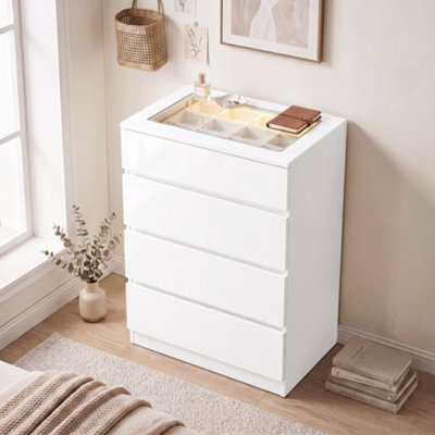 Homcom High Gloss 4 Drawer Chest Of Drawers With Glass Top Rgb Led Lights - image 1