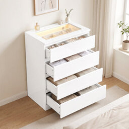 Homcom High Gloss 4 Drawer Chest Of Drawers With Glass Top Rgb Led Lights - thumbnail 9