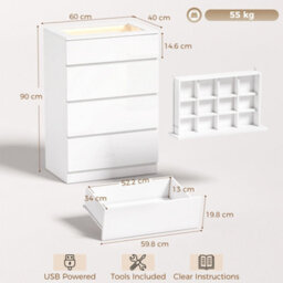 Homcom High Gloss 4 Drawer Chest Of Drawers With Glass Top Rgb Led Lights - thumbnail 3