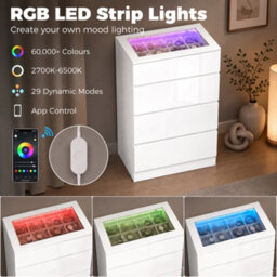 Homcom High Gloss 4 Drawer Chest Of Drawers With Glass Top Rgb Led Lights - thumbnail 5