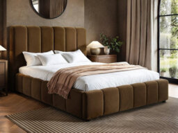 Solace+Co Emilie Ribbed Double Ottoman Bed Brown Velvet - thumbnail 1
