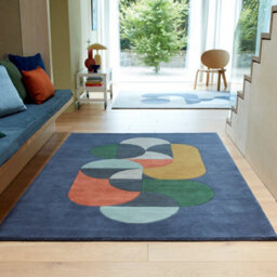 Blue Handmade Modern Abstract Geometric Wool 12-14mm Thick Stain-Resistant Rug For Bedroom, & Dining Room-160Cm X 230Cm - thumbnail 1