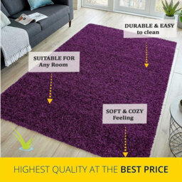 Wadan Modern Shaggy Rug 5Cm Thick Soft Pile, Nonslip, Washable Area Rug, Soft Touch Carpet, Purple, 80 X 150Cm - thumbnail 3
