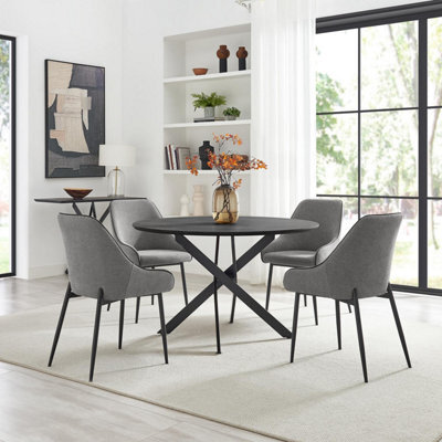 Furniturebox Uk Novara Black Top Dining Table & 6 Beaumont Grey Fabric Chairs - image 1