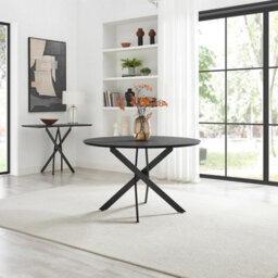 Furniturebox Uk Novara Black Top Dining Table & 6 Beaumont Grey Fabric Chairs - thumbnail 2