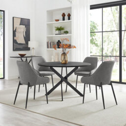 Furniturebox Uk Novara Black Top Dining Table & 6 Beaumont Grey Fabric Chairs - thumbnail 1